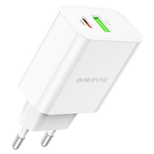 Мережевий зарядний пристрій BOROFONE BA55A Crown speed dual port PD20W+QC3.0 charger(EU)