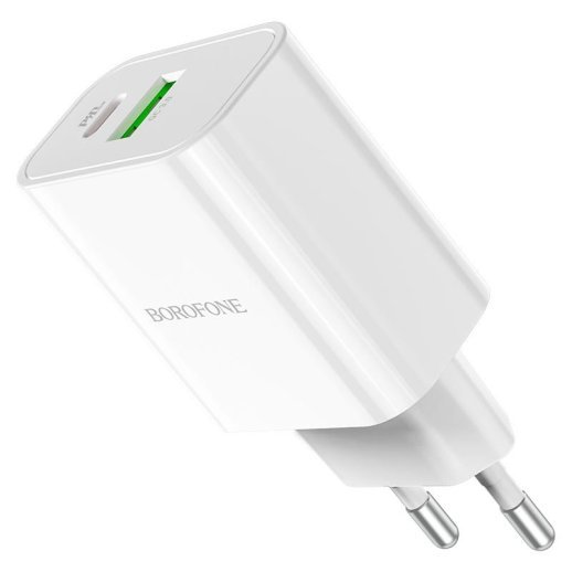 Мережевий зарядний пристрій BOROFONE BA55A Crown speed dual port PD20W+QC3.0 charger(EU)