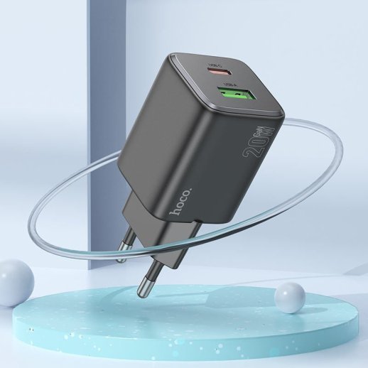 Мережевий зарядний пристрій HOCO N41 TYPE-C PD 20W + USB QC 3.0, чорний
