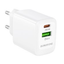 Мережевий зарядний пристрій BOROFONE BN27 TYPE-C PD 20W / USB QC3.0, білий