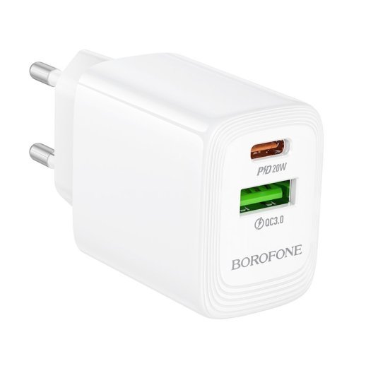 Мережевий зарядний пристрій BOROFONE BN27 TYPE-C PD 20W / USB QC3.0, білий