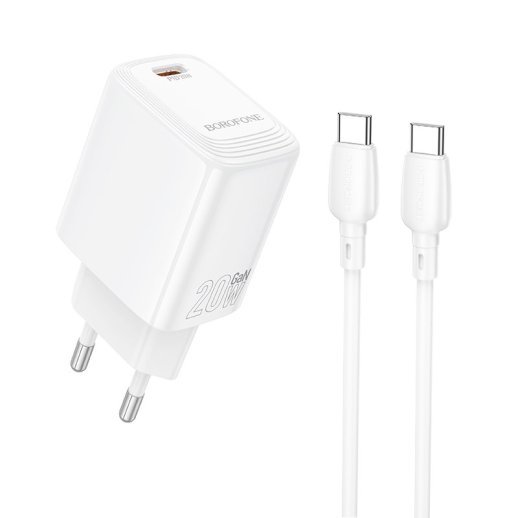 Мережевий зарядний пристрій BOROFONE BN26 PD 20W + кабель TYPE-C - TYPE-C, білий