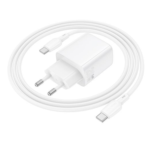 Мережевий зарядний пристрій BOROFONE BN26 PD 20W + кабель TYPE-C - TYPE-C, білий
