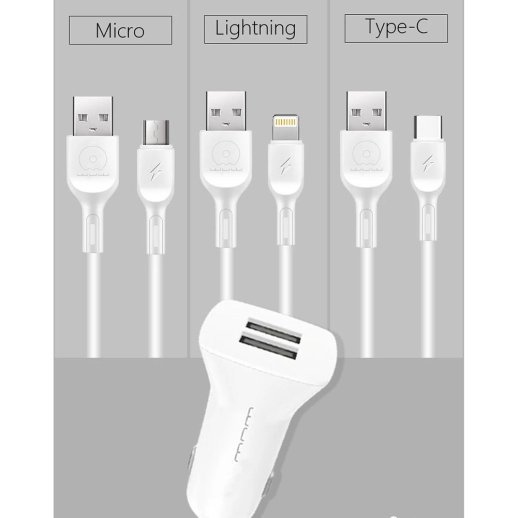 Автомобільний зарядний пристрій WUW T43 2 USB 2.4A + USB Lightning