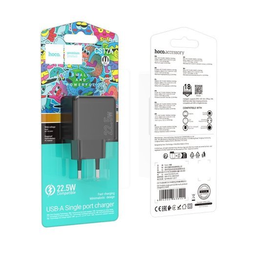 Мережевий зарядний пристрій Hoco CS17A Wish 22,5 Вт (USB, чорний)