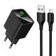 Мережевий зарядний пристрій HOCO CS81A Excellent QC3.0 з цифровим дисплеєм + кабель USB - MICRO, чорний