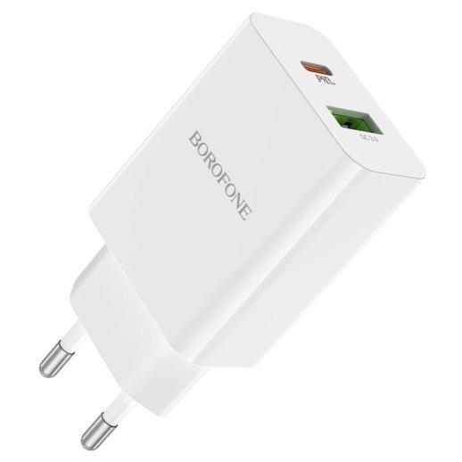 Мережевий зарядний пристрій BOROFONE BA56A Lavida dual port PD20W+QC3.0 charger(EU)