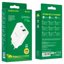 Мережевий зарядний пристрій BOROFONE BA56A Lavida dual port PD20W+QC3.0 charger(EU)