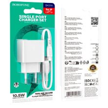 Мережевий зарядний пристрій BOROFONE BAS11A USB 10.5W + кабель USB - LIGHTNING, білий