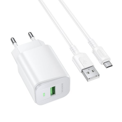 Мережевий зарядний пристрій Borofone BAS82A USB QC3.0 + кабель USB - MicroUSB, білий