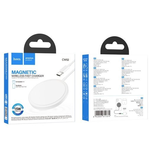 Бездротовий зарядний пристрій HOCO CW52 Magnetic Wireless Fast Charger 15W, білий