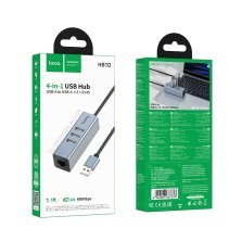 USB HUB HOCO HB1D 4in1 (USB to USB2.0*3+RJ45), сірий