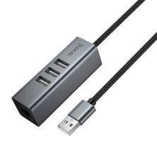 USB HUB HOCO HB1D 4in1 (USB to USB2.0*3+RJ45), сірий