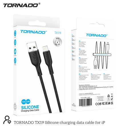 USB-C TORNADO TX19 Silicone Lighting 2.4A/1m Чорний