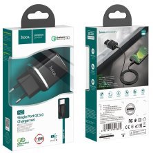 Мережевий зарядний пристрій HOCO N3 USB QC 3.0 + КАБЕЛЬ USB - Type-C ЧОРНИЙ
