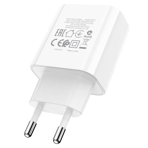 Мережевий зарядний пристрій BOROFONE BA57A Easy Speed single port PD20W USB-C, БІЛИЙ