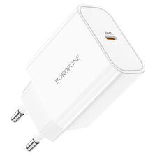 Мережевий зарядний пристрій BOROFONE BA57A Easy Speed single port PD20W USB-C, БІЛИЙ
