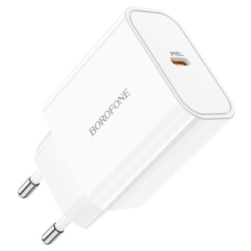 Мережевий зарядний пристрій BOROFONE BA57A Easy Speed single port PD20W USB-C, БІЛИЙ