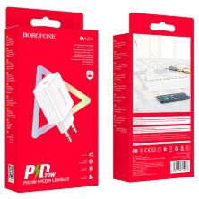 Мережевий зарядний пристрій BOROFONE BA57A Easy Speed single port PD20W USB-C, БІЛИЙ