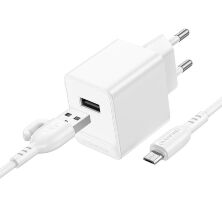 Мережевий зарядний пристрій BOROFONE BAS11A USB 10.5W + кабель USB - MICRO, білий
