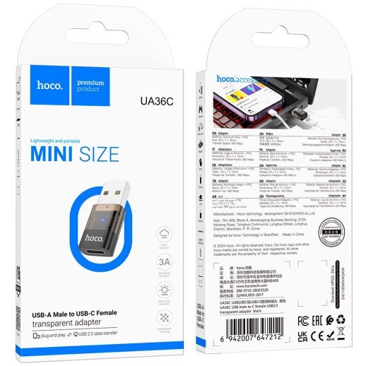OTG-адаптер HOCO UA36C USB (папа) - Type-C (мама), чорний
