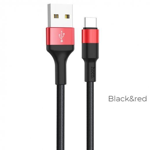 USB кабель HOCO X26 USB  -  Type-C, 1 м, кабель для зарядки і передачі даних, чорно-червоний