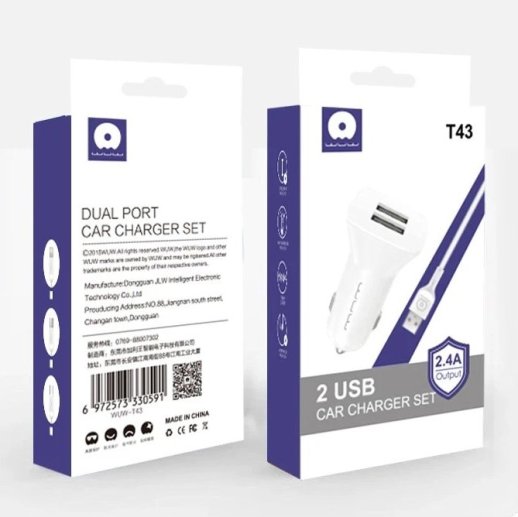 Автомобільний зарядний пристрій WUW T43 2 USB 2.4A + USB Micro-USB