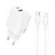 Мережевий зарядний пристрій BOROFONE BN27 TYPE-C PD 20W / USB QC3.0 + кабель TYPE-C - LIGHTNING, білий