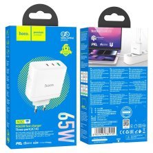 Мережевий зарядний пристрій HOCO N30 2 TYPE-C PD 65W + USB QC 3.0, белый