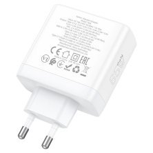 Мережевий зарядний пристрій HOCO N30 2 TYPE-C PD 65W + USB QC 3.0, белый