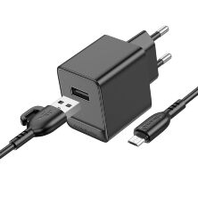 Мережевий зарядний пристрій BOROFONE BAS11A USB 10.5W + кабель USB - MICRO, чорний