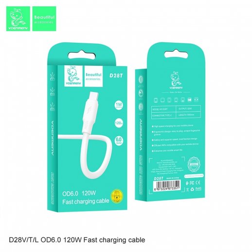 Кабель USB Denmen D28T USB - Type-C 5A OD6.0 120W