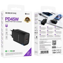 Мережевий зарядний пристрій BOROFONE BA86A TYPE-C PD 45W, чорний