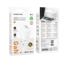 Мережевий зарядний пристрій BOROFONE BN27 TYPE-C PD 20W / USB QC3.0 + кабель TYPE-C - TYPE-C, білий