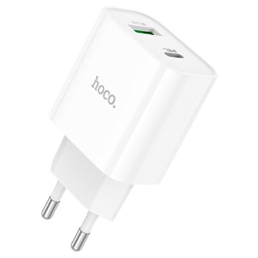 Мережевий зарядний пристрій HOCO C80A PLUS TYPE-C PD 20W + USB QC3.0, БІЛИЙ
