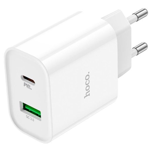 Мережевий зарядний пристрій HOCO C80A PLUS TYPE-C PD 20W + USB QC3.0, БІЛИЙ