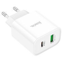 Мережевий зарядний пристрій HOCO C80A PLUS TYPE-C PD 20W + USB QC3.0, БІЛИЙ
