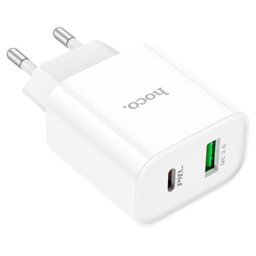 Мережевий зарядний пристрій HOCO C80A PLUS TYPE-C PD 20W + USB QC3.0, БІЛИЙ