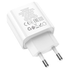Мережевий зарядний пристрій HOCO C80A PLUS TYPE-C PD 20W + USB QC3.0, БІЛИЙ