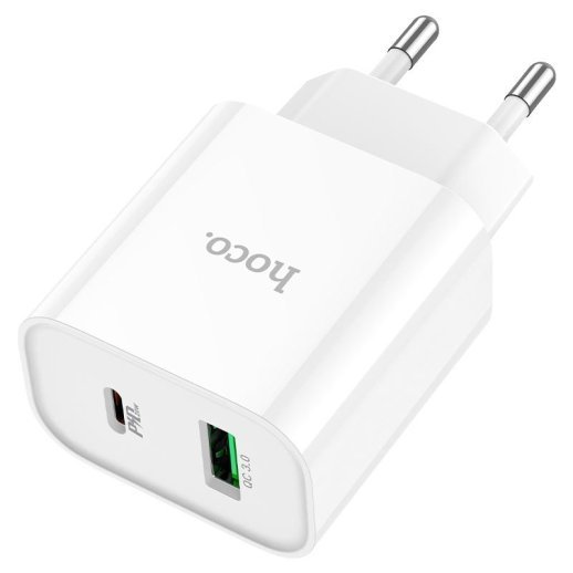 Мережевий зарядний пристрій HOCO C80A PLUS TYPE-C PD 20W + USB QC3.0, БІЛИЙ