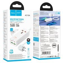Мережевий подовжувач Hoco AC10A 65W 2*USB + 2*Type-C + Розетка 1,50 метри, білий