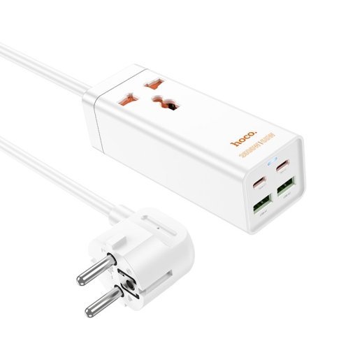 Мережевий подовжувач Hoco AC10A 65W 2*USB + 2*Type-C + Розетка 1,50 метри, білий