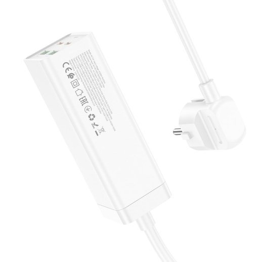 Мережевий подовжувач Hoco AC10A 65W 2*USB + 2*Type-C + Розетка 1,50 метри, білий