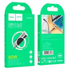 Перехідник HOCO LCD UA32A 60W OTG Type-C (папа) - Lightning (мама), сталевий