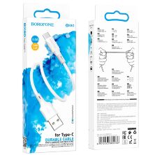 USB кабель BOROFONE BX80 3A charging data USB - Type-C 1 метр, бiлий