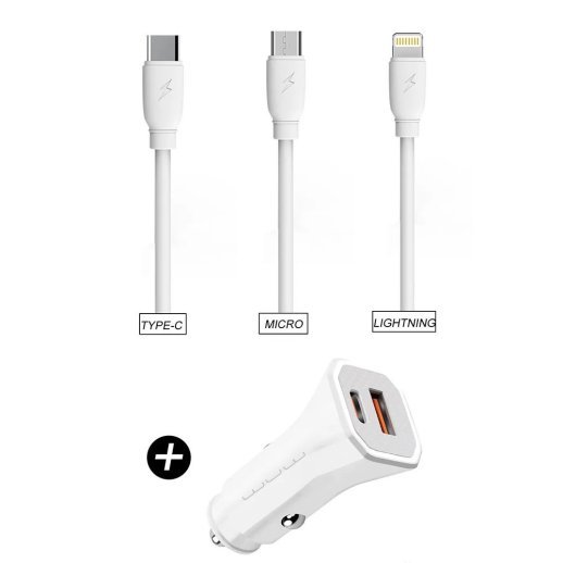 Автомобільний зарядний пристрій WUW T54 USB + TYPE-C 2.4A + кабель USB Type-C (20)