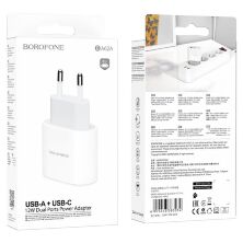 Мережевий зарядний пристрій BOROFONE BA62A Wiseacre dual port (1C1A) charger(EU)