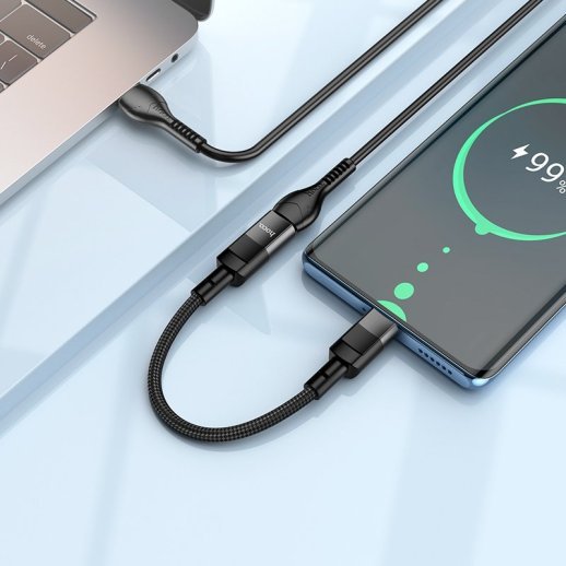 Адаптер-кабель HOCO U107 USB Type-C (папа) → Lightning (мама), 10см, чорний