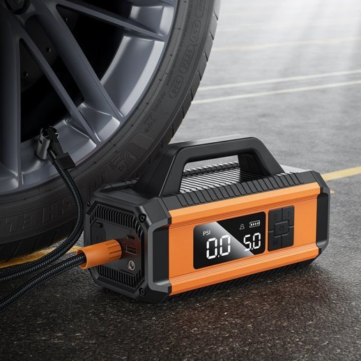 HOCO QS4 — інтелектуальний портативний компресор із функцією екстреного запуску та павербанком (10000 мАг)