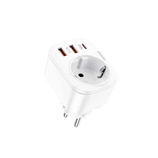 Мережевий зарядний пристрій HOCO NS3 з розеткою TYPE-C PD 20W + 2 USB QC 3.0 БIЛИЙ